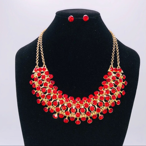 🆕 Ruby Statement Necklace Set - Picture 2 of 12